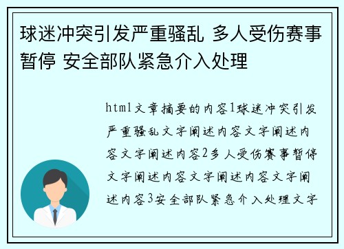 球迷冲突引发严重骚乱 多人受伤赛事暂停 安全部队紧急介入处理