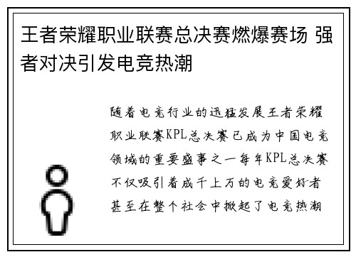 王者荣耀职业联赛总决赛燃爆赛场 强者对决引发电竞热潮